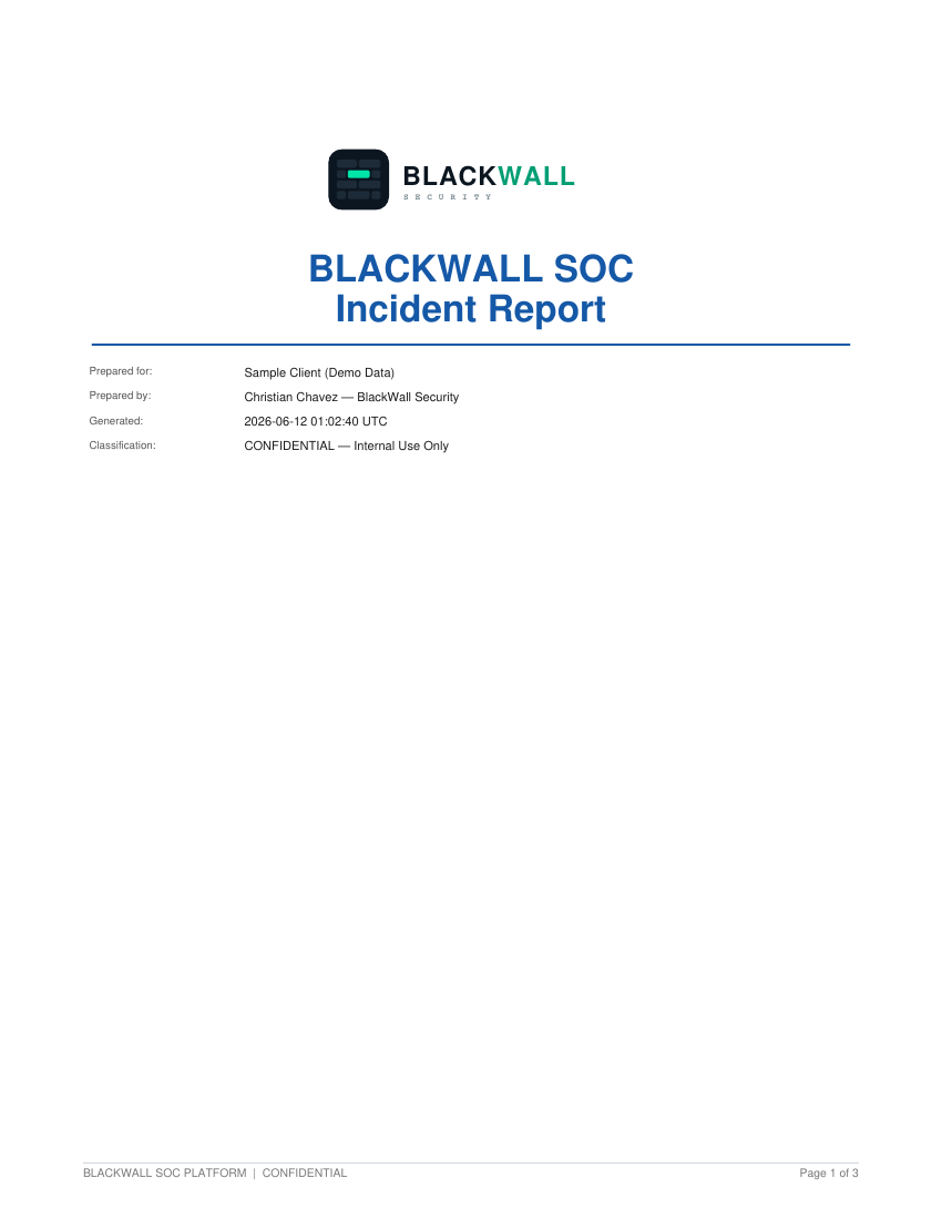 BlackWall SOC incident report cover (representative example)